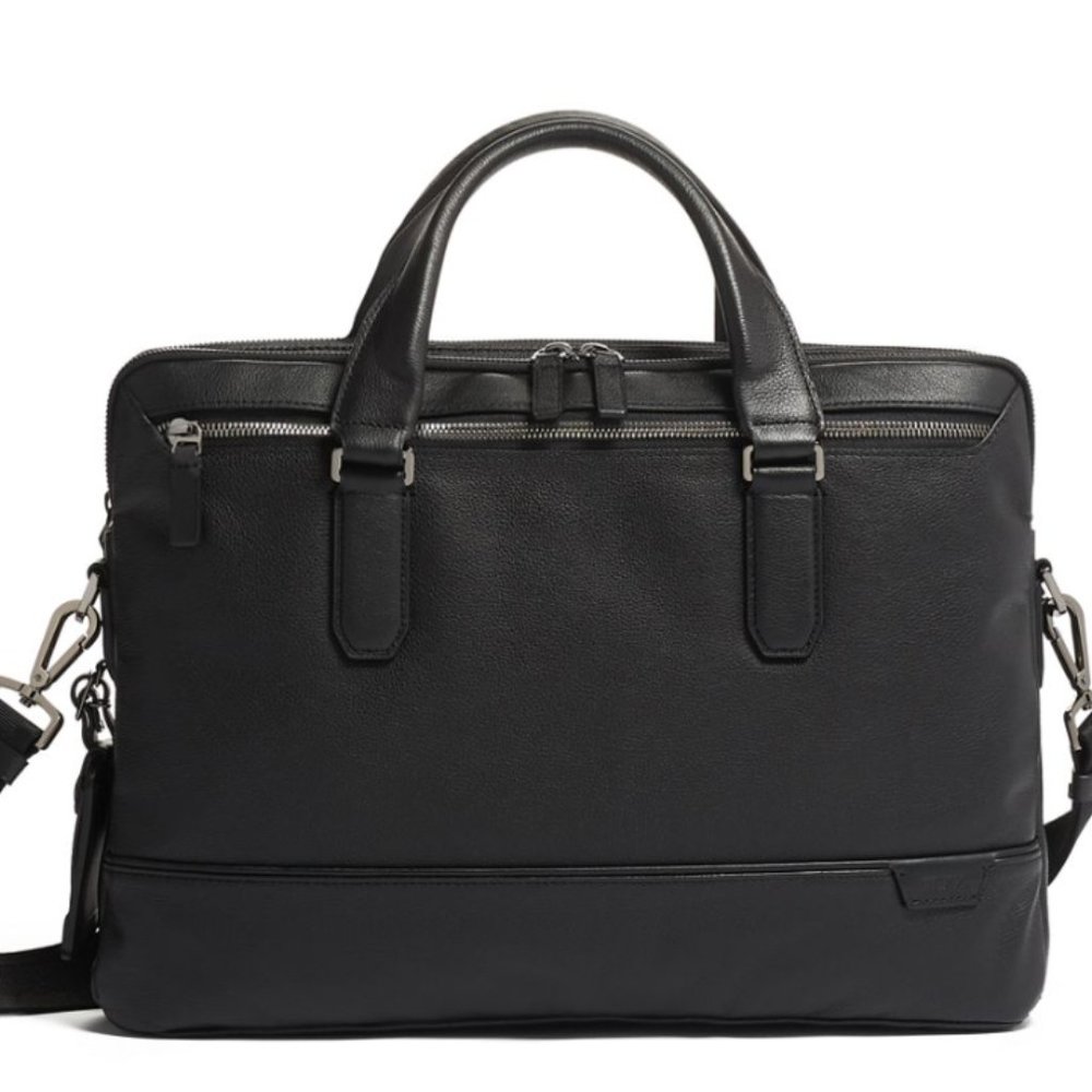 Black Leather Briefcase for Men - Classic Professional Laptop Bag